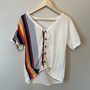 Unique striped front tie blouse with front buttons